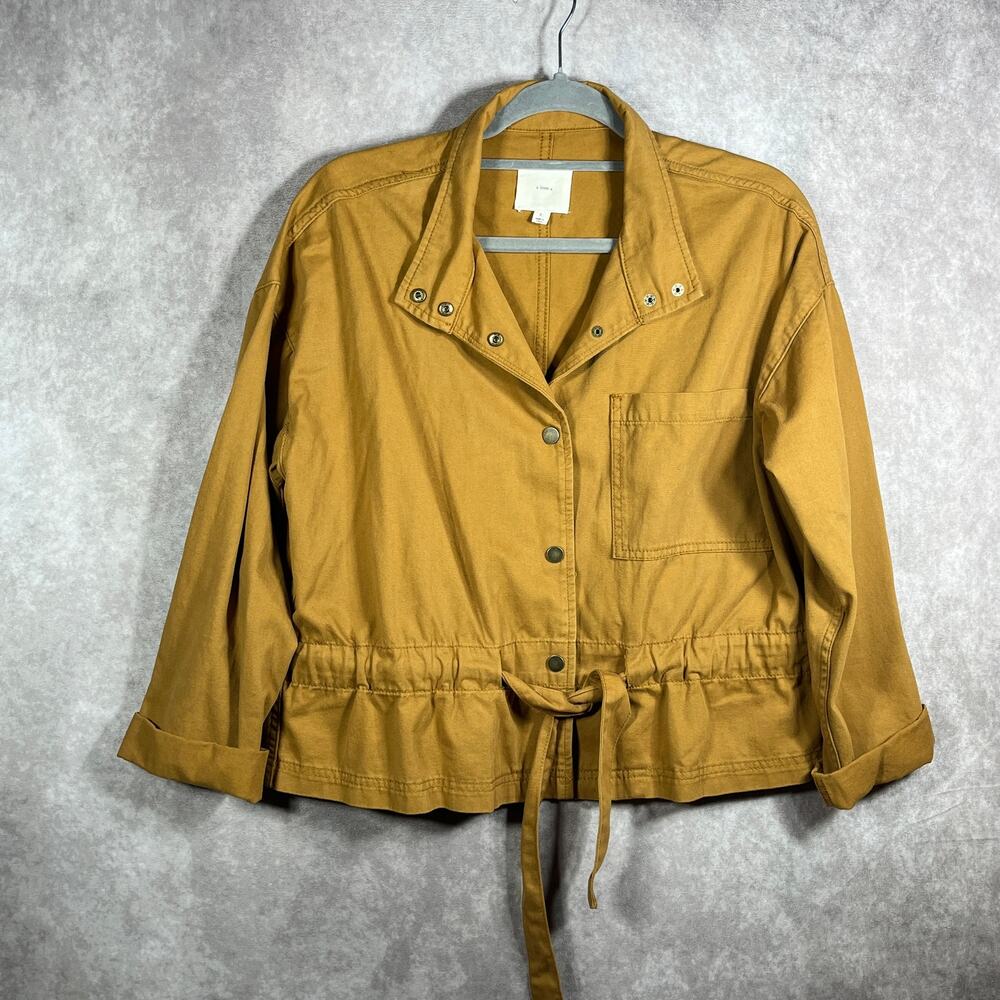 A Loves A Jacket Womens Small Mustard Yellow Snap Front Peplum Hem Cropped
